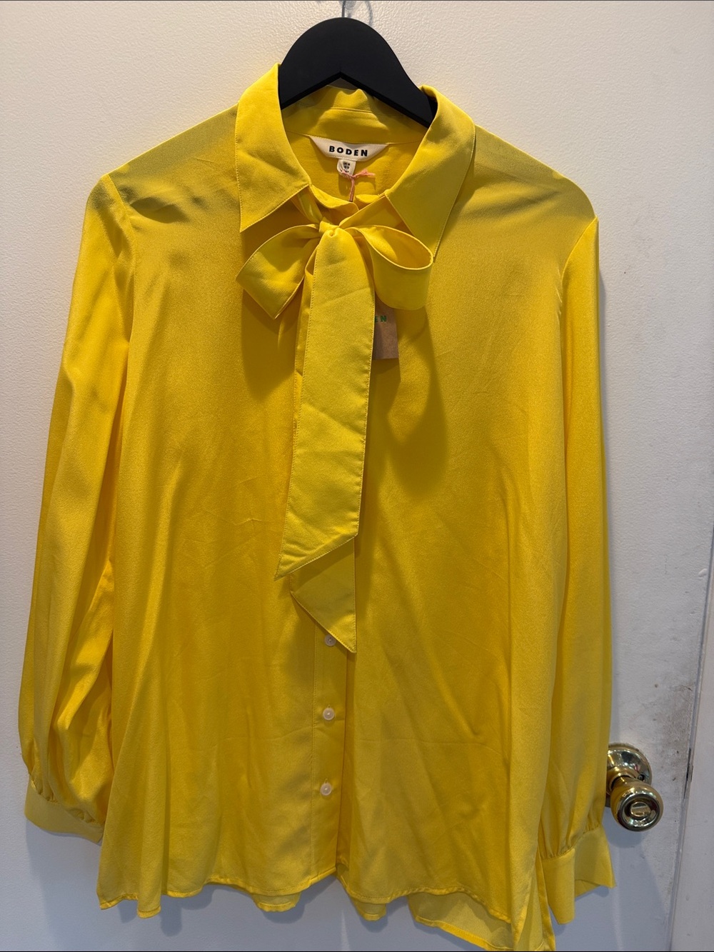 Boden Bright Yellow Tie-Neck Blouse